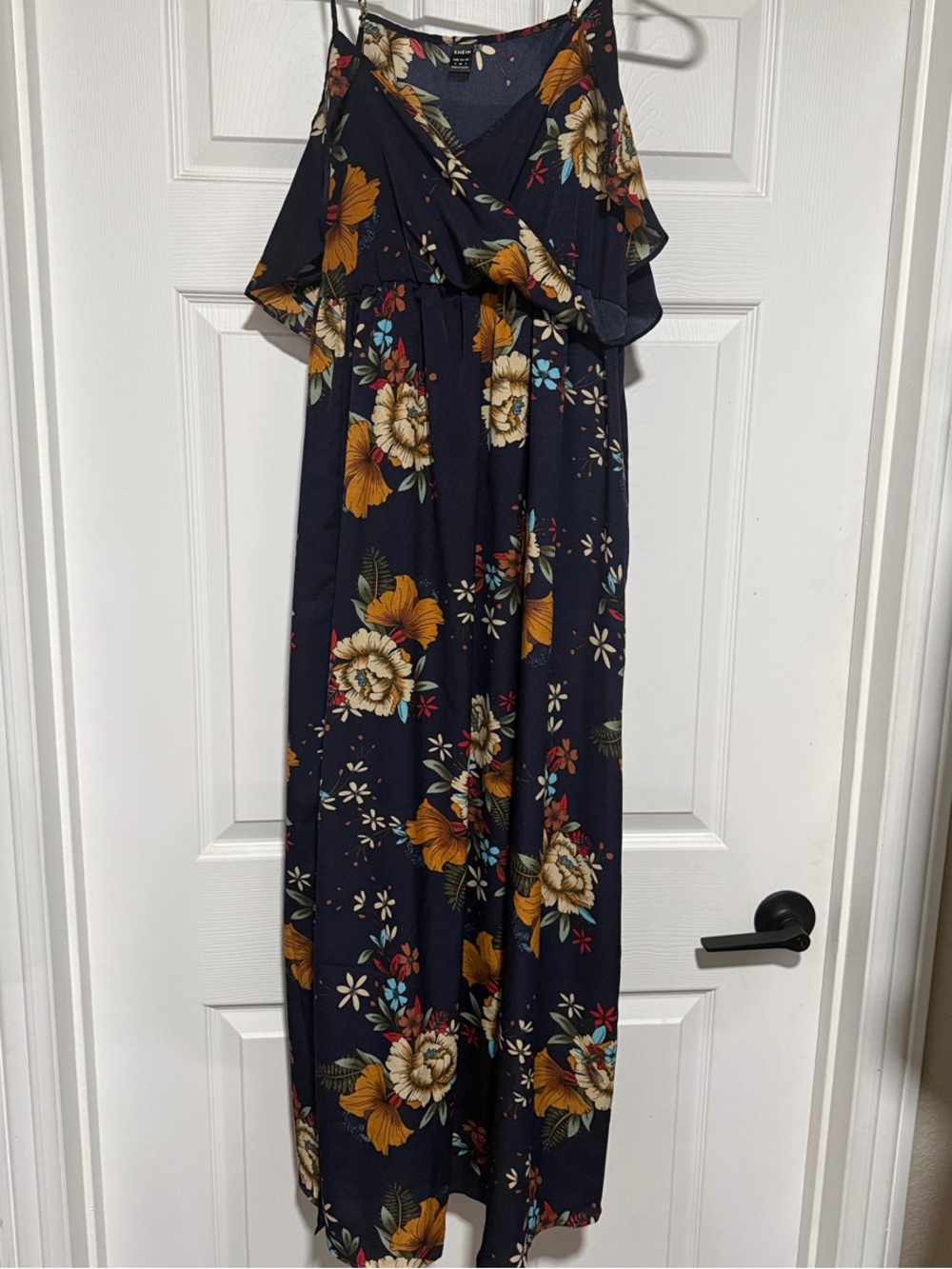 Navy Floral Ruffle Maxi Dress - SHEIN
